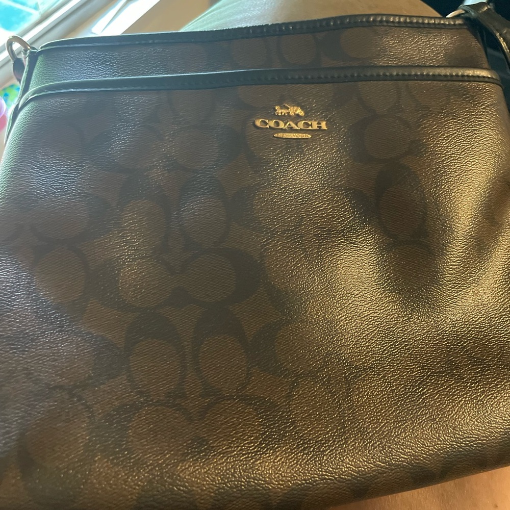 Coach Black Messenger Bag with Signature Monogram